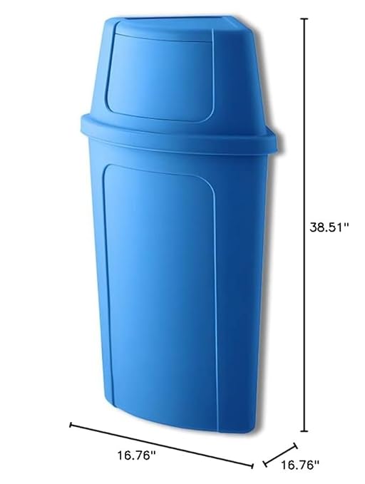 21 Gallon Blue Plastic Recycling Bin with Push Door Lid, Ideal for Home, Kitchen, Bar, Hotel, Restaurant, School