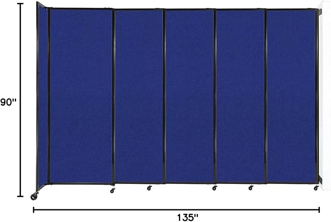 Wall-Mounted Sliding StraightWall Room Divider | Adjustable Widths | Locking Wheels | Room Separator | Up to 11'3" Wide x 7'6" Tall Royal Blue Fabric Panels