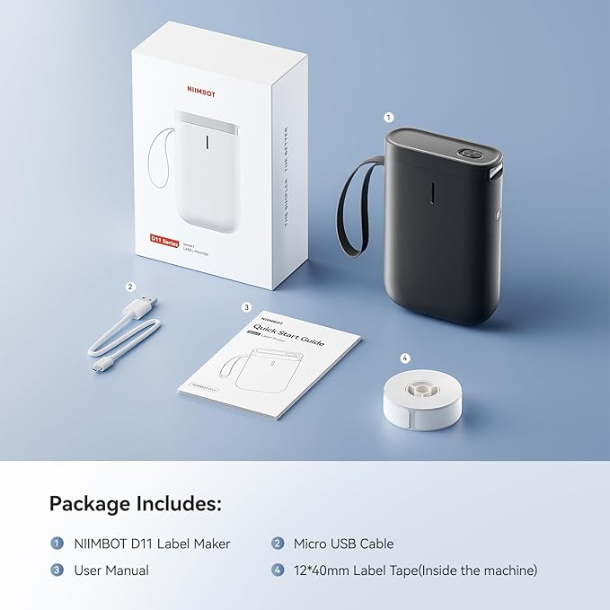 NIIMBOT Label Maker Machine D11 Label Printer Portable Wireless Connection Multiple Templates Available for Phone Easy to Use Office Home Organization USB Rechargeable