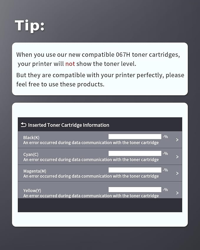 067H Toner Cartridge Set Compatible Replacement for Canon CRG-067H 067 Toner Work with imageCLASS MF654Cdw MF656Cdw MF653Cdw LBP633Cdw LBP632Cdw Printer (4 Pack,BK/C/M/Y)