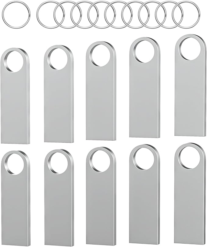 ABLAZE 32GB Flash Drive 10 Pack, Metal USB 2.0 Thumb Drives with Keychains USB Sticks Pendrives (Sliver)