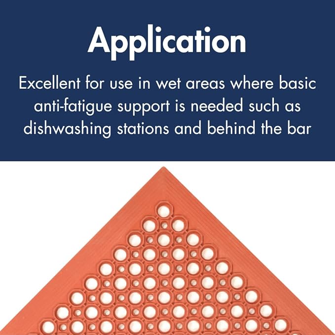 NoTrax 3' x 3' Anti-Fatigue Lightweight Restaurant Rubber Floor Mat with Drainage Holes, Beveled Edges, Non-Slip Mats, Red, T30 Competitor, T30S0033RD