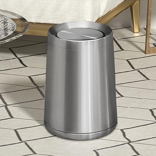2.6Gallen Brushed Nickel Bathroom Trash Can with Lid, Stainless Steel Garbage Can with Flipping Lid,for Bathroom, Kitchen,Living Room,Bedroom,Hotel (Silver)