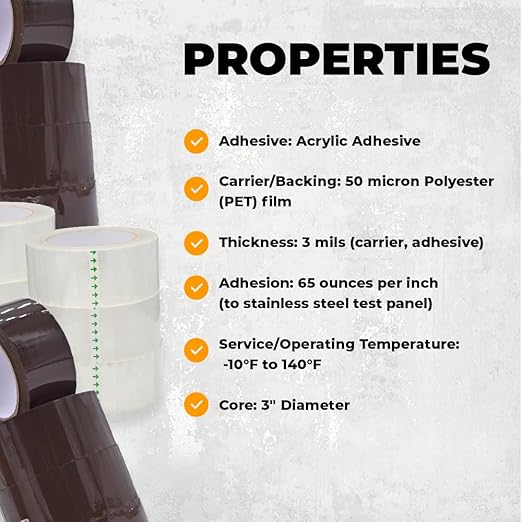 WOD CST20WBA Tan Packing Tape - 2" in. x 60 Yards Per Roll (36 Rolls) - Strong Heavy-Duty Industrial Shipping Box Packaging Tape for Moving, Office, & Storage