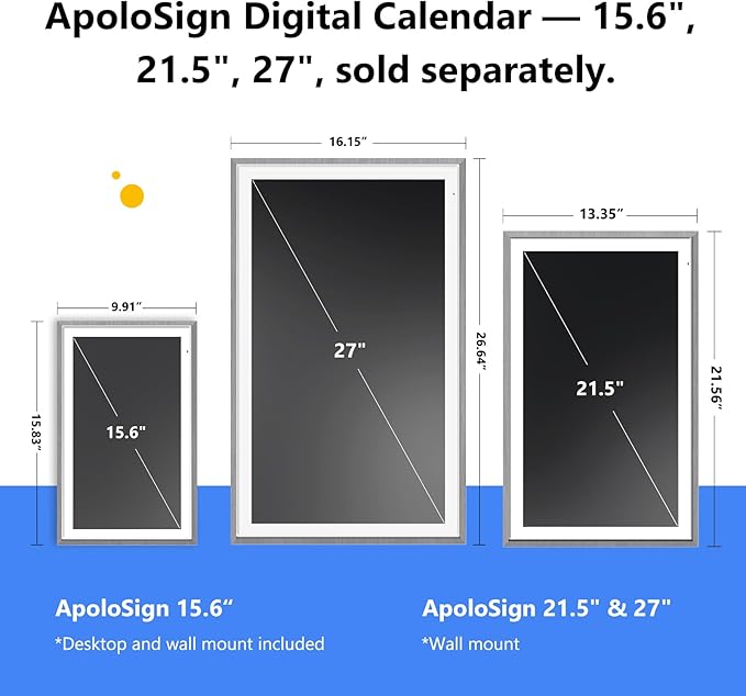 ApoloSign Digital Calendar: 15.6" Wall Planner Electronic Calendar, Smart Touchscreen Interactive Display for Chore Chart, Family Schedules, Supports All Apps via Google Play (Gray Wood, 15.6-inch)