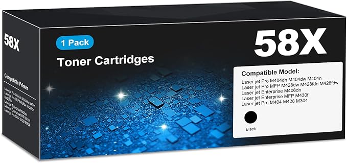 CF258X 58X Toner Cartridges Black (1-Pack) for HP 58X 58A CF258A, Laser Jet M404dn M428fdw Toner Cartridges, CF258 for Laser Jet Enterprise M404dn M404dw M404n M428dw M428fdn MFP M304 M406dn M430f