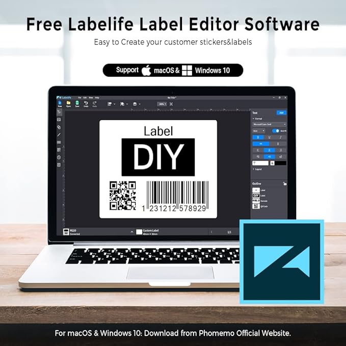 Phomemo Label Maker, M220 Barcode Printer, Bluetooth Thermal Label Printer, with Multiple Templates, Fonts, and Icons for Home, Kitchen, School, Office Organization