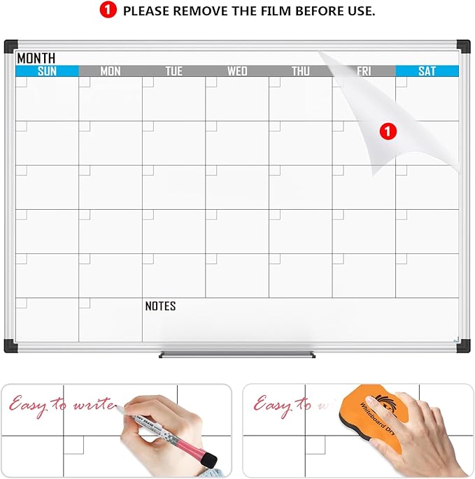 XBoard Magnetic Calendar Whiteboard 48" x 36" - Monthly Calendar Dry Erase Board, White Board + Colorful Calendar Board, Silver Aluminium Framed Monthly Planning Board