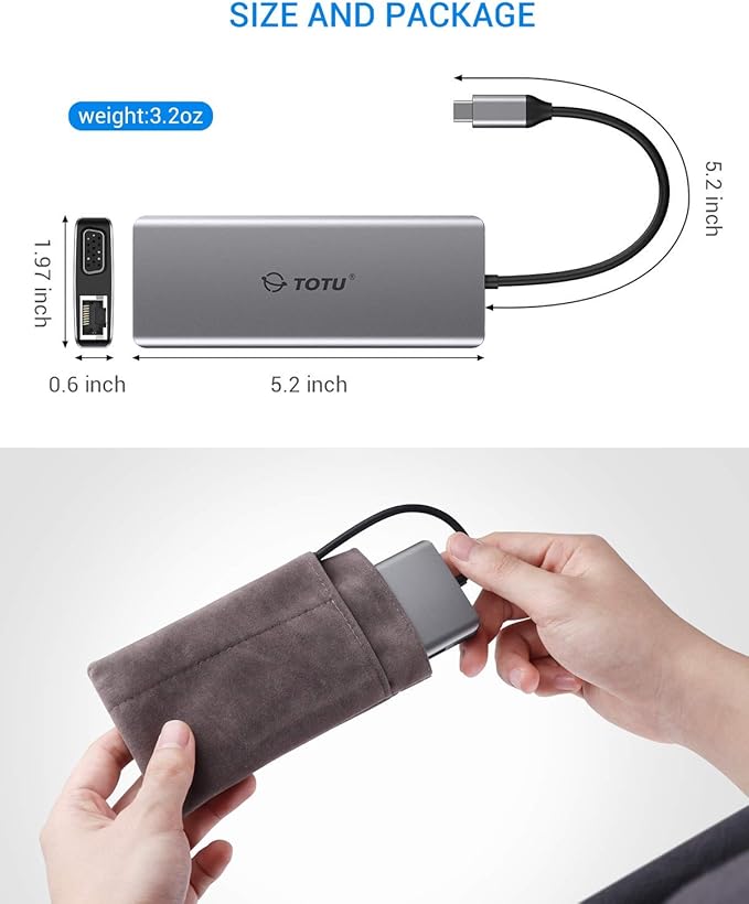 USB C Hub, TOTU Upgraded 13 in 1 Type C Hub to 4K HDMI & DP, VGA, 2 USB3.0/2 USB2.0/75W PD, Triple Display Docking Station for MacBook Pro and Windows USB C Systems, macOS only Support Mirror 1