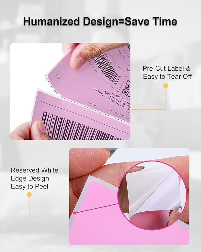 Phomemo 4x6 Thermal Label Printer Paper - 100 PCS Pink 4"x6" Fan-Fold Shipping Supplies Labels - Water/Oilproof Mailing Label - Permanent Adhesive Thermal Shipping Labels for Ship Packages