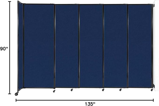 Wall-Mounted Sliding StraightWall Room Divider | Adjustable Widths | Locking Wheels | Room Separator | Up to 11'3" Wide x 7'6" Tall Navy Blue Fabric Panels