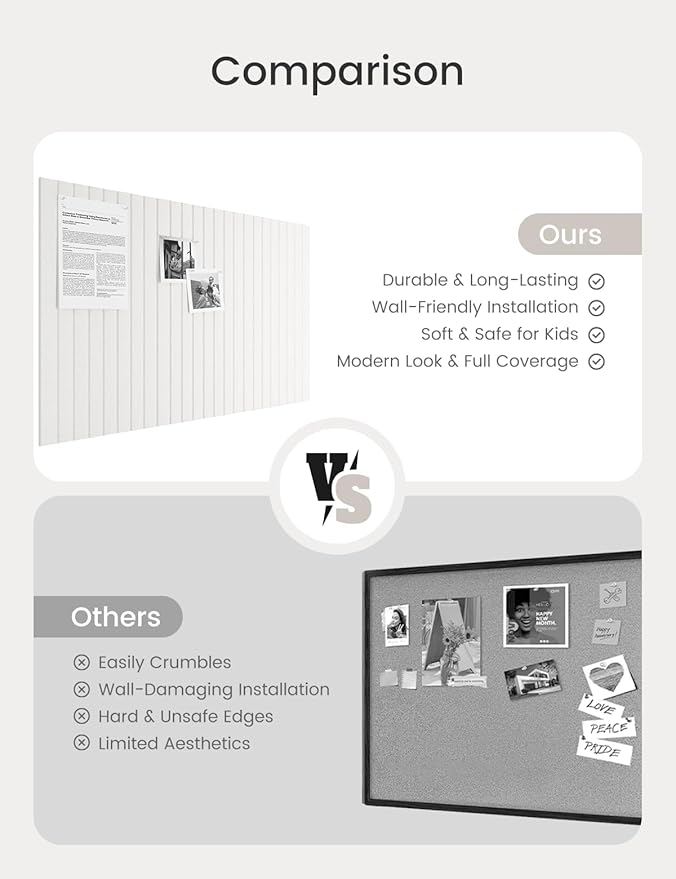 Bumusty Large Cork Board Alternative-36 x24 Felt Bulletin Board Tiles, with 30 Pushpins, 40 Adhesive Tabs, 6-Pack Slat Wall Paneling, Cork Boards for Office Push Pin Board Felt Board-Milky White