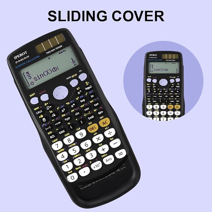 Scientific Calculators, IPEROT Black Math Calculator with 417 Function, Solar Battery Power and 4-Line Display, School Supplies for Middle High College Students Teachers (Black 991ES)