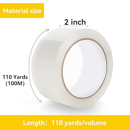Clear Packing Tape Refills, Total 1320 yd., Heavy Duty Shipping Tape, Each 2 inch x 110 Yards x 2 mil Thick for Shipping, Packaging, Sealing and Moving 12 Rolls