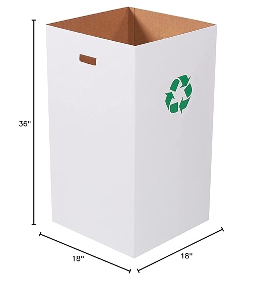 AVIDITI Cardboard Trash Cans and Recycling Bins, 50 Gallon 18"L x 18"W x 36"H (10-Pack) Reusable or Disposable Pop Up Garbage Boxes for Parties, Outdoor Events, Heavy Duty, Recycle