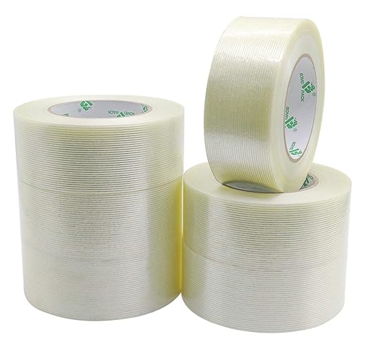 BOMEI PACK 6PACK Reinforced Packing Tape, 5.5Mil 2Inx 60Yds, Heavy Duty Fiber Strapping Adhesive Packaging Tape