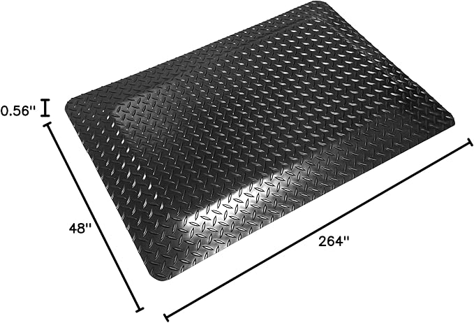 Rhino Mats, American Classic Diamond Anti-Fatigue Mats, Industrial Ergonomic Comfort Standing Mat for Work, Home, Garage, Office, Kitchen or Anywhere (Black 9/16" Thick, 4 FT. x 22 FT.)