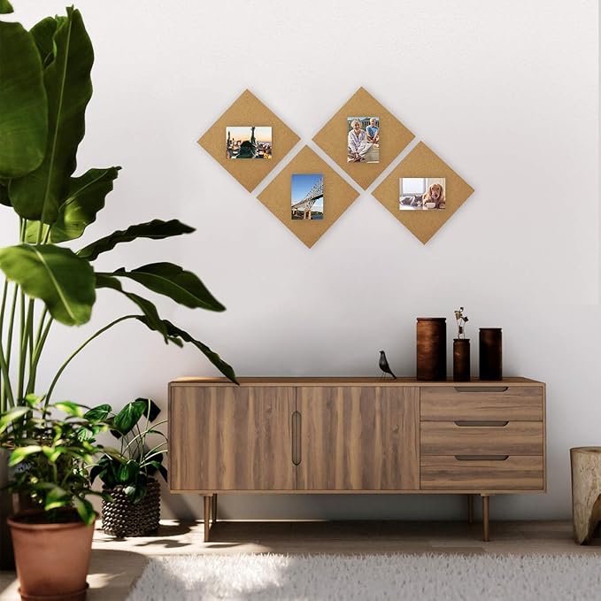 Cork Board Tiles 12"x12" - 1/2" Thick 5 Pack Cork Board Square Bulletin Boards Self Adhesive Corkboards for Walls Pin Boards Corkboards for Office Home School Decor