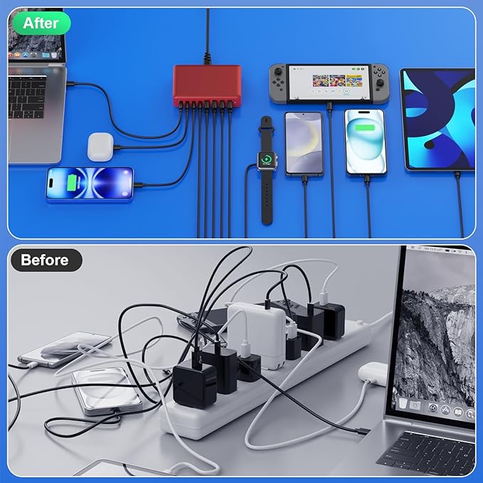 USB C Charger 300W USB C Charger Block 8-Ports GaN IV Fast Charging Station,PD 100W Laptop Charging Hub Wall Charge Adapter Compatible with MacBook/Air,DELL,Steam Desk,iPhone 16/15/14,Galaxy