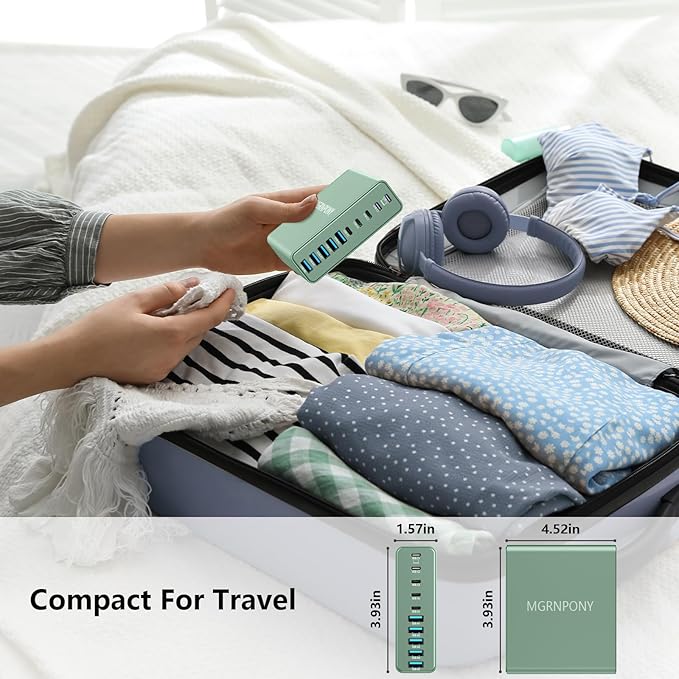 320W USB C Charger Block, 10-Port USB C Charging Station GaN III PD 65W PC Laptop Fast Charger Adapter for MacBook Pro/Air, DELL, iPad, iPhone, Samsung Galaxy (Green)