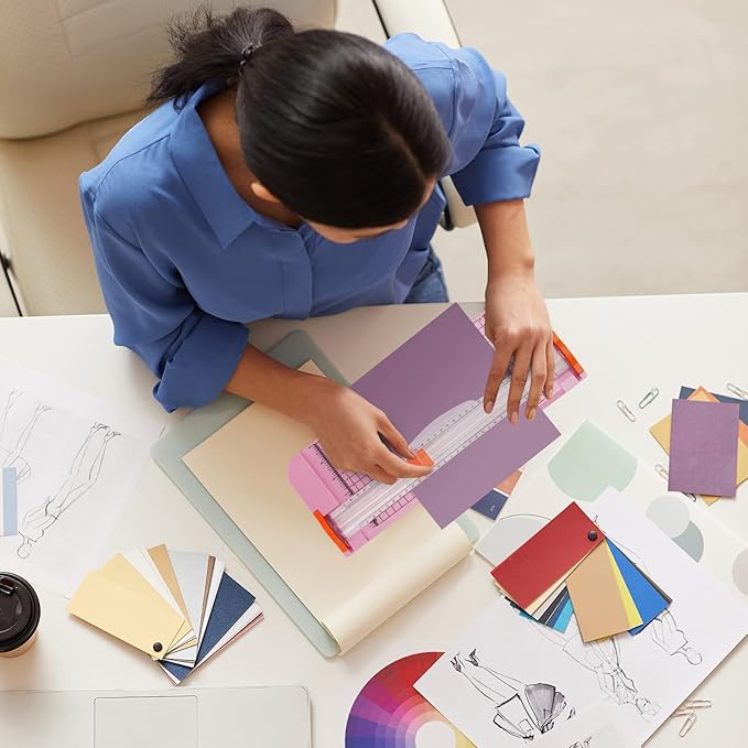 Paper Cutter,Portable Paper Slicer,12 Inch Paper Trimmer Scrapbooking Tool with Automatic Security Safeguard and Side Ruler for Craft Paper,A4 Paper,Coupon, Label and Cardstock (Pink)