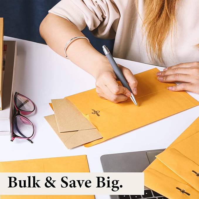 Ctosree 300 Pcs Manilla Envelopes Clasp Envelopes Bulk Brown Kraft Catalog Letter with Clasp Closure and Gummed Seal 28lb Heavyweight Paper (6 x 9 Inch)