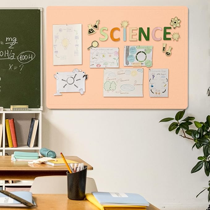 Large Bulletin Board - 48 x 36 Inches, Decorative Felt Pin Board for Wall - 4' x 3' Foldable Photo Display Board with Self-Adhesive Tape, Includes 20 Push Pins - Melon