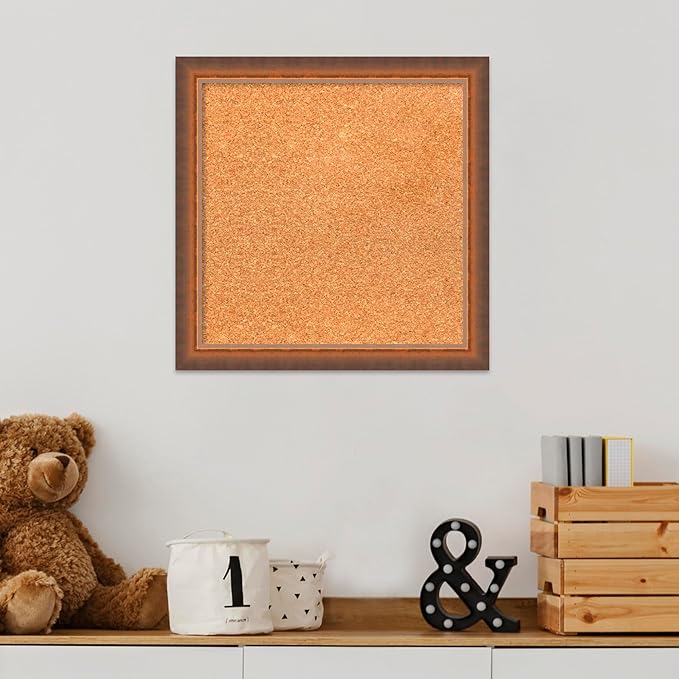 Amanti Art Natural Cork Board for Wall, 16x16 Vision Board with Bronze Frame, Small Corkboard Office Decor for Home Organization, Modern Corkboard Pinboard to Display Items for Home Organization in