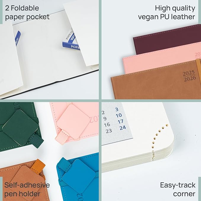 POPRUN Monthly Planner 2025-2026, 8.5'' x 11.25'', 13-Monthly Calendar (July 2025-July 2026) 15-Minute Hourly Appointment Book with Stair Tabs, Soft Cover, 100GSM Paper - Midnight Green