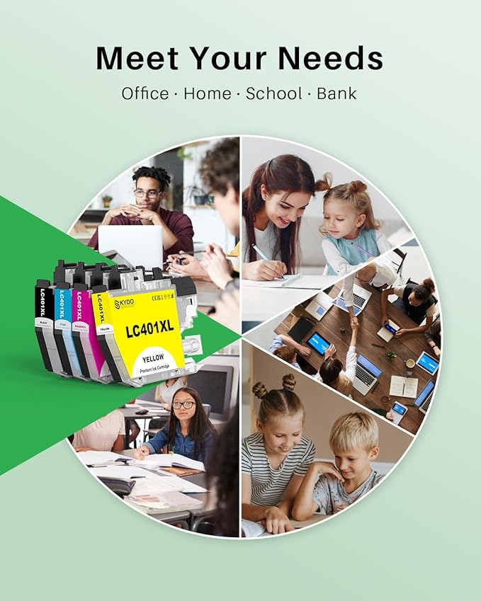 LC401XL Ink Cartridges 4 Pack Replacement for Printer Ink LC 401 XL High Yield Use for MFC-J1010DW MFC-J1012DW MFC-J1170DW MFC-J1800DW, Black Cyan Magenta Yellow