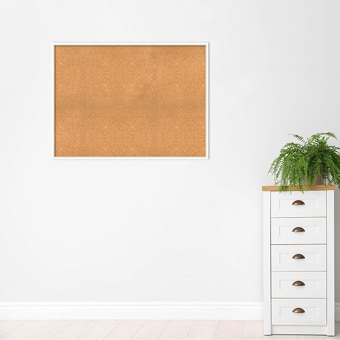 Amanti Art Natural Cork Board for Wall, 35x47 Vision Board with White Frame, Oversize Corkboard Office Decor for Home Organization, Modern Corkboard Pinboard to Display Items for Home Organization in