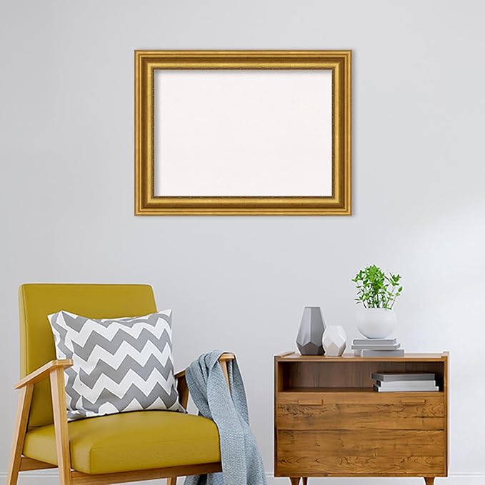 Amanti Art White Cork Board for Wall, 26x34 Vision Board with Gold Frame, Medium Corkboard Office Decor for Home Organization, Traditional Corkboard Pinboard to display items for home organization