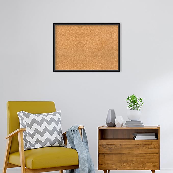 Amanti Art Natural Cork Board for Wall, 21x29 Vision Board with Black Wood Frame, Medium Corkboard Office Decor for Home Organization, Modern Contemporary Corkboard Pinboard to display items for home
