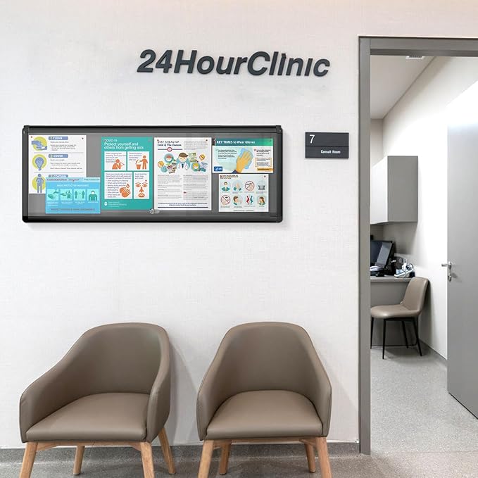 Enclosed Bulletin Board,Lockable Noticeboard with Locking Door,Wall Display Case for Indoor, Tamperproof and Shatter Resistant, Black, Aluminum Frame, 38 x 14 in