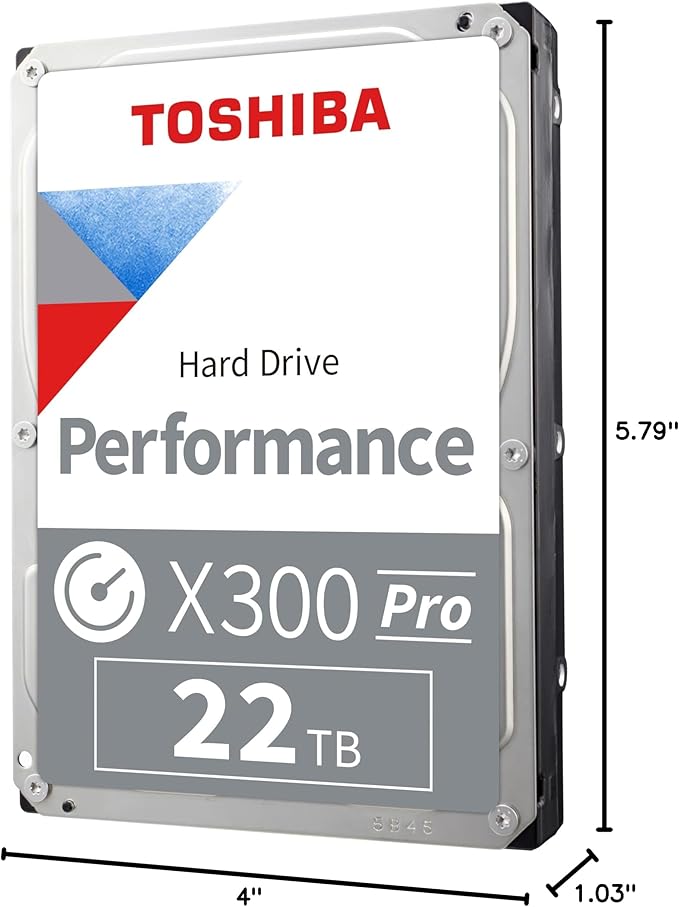 Toshiba X300 PRO 22TB High Workload Performance for Creative Professionals 3.5-Inch Internal Hard Drive – Up to 300 TB/Year Workload Rate CMR SATA 6 Gb/s 7200 RPM 512 MB Cache - HDWR62CXZSTB