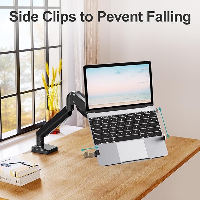 MOUNT PRO Laptop Arm Mount for Desk, 2 in 1 Function Monitor Laptop Stand, Fits Max 17" Notebook and 32" Computer Screen, Aluminum Single Monitor Holder with Adjustable Tray, Holds up to 19.8lbs