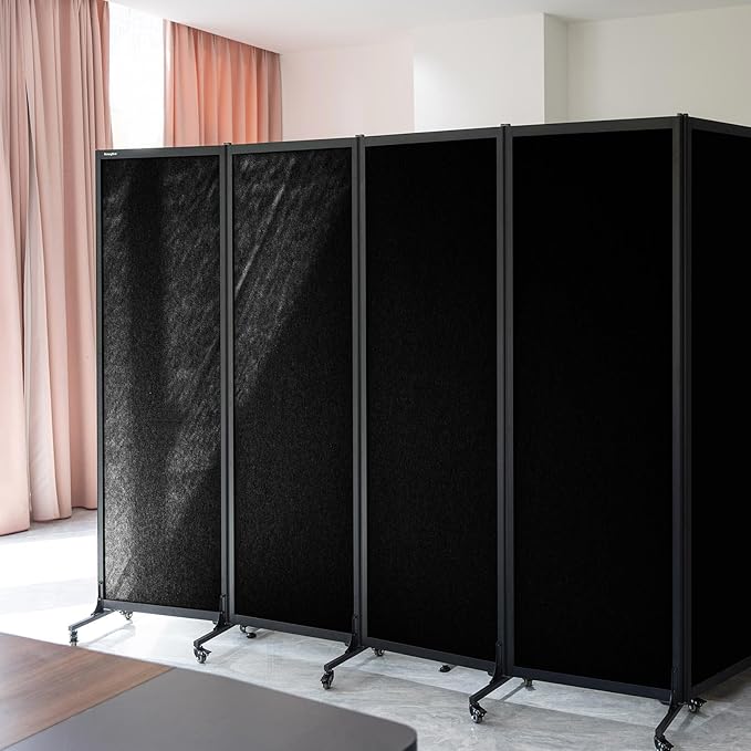 Upgrade Version Room Partition and Divider, Freestanding Rolling Dividers with Wheels,Office Privacy Screen Divider Wall,Classroom Felt Dividers,6'L* 6'7"H,3 Panel,Black