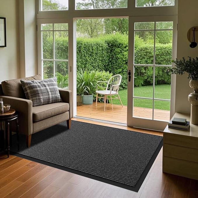 Front Door Mat, 3' x 4' Heavy Duty Indoor Outdoor Door Mat for Entryway, Commercial Door Mats Entrance, Low Profile Welcome Mats Non-Slip, Durable Rubber Backing Entry Mat for Patio, Home