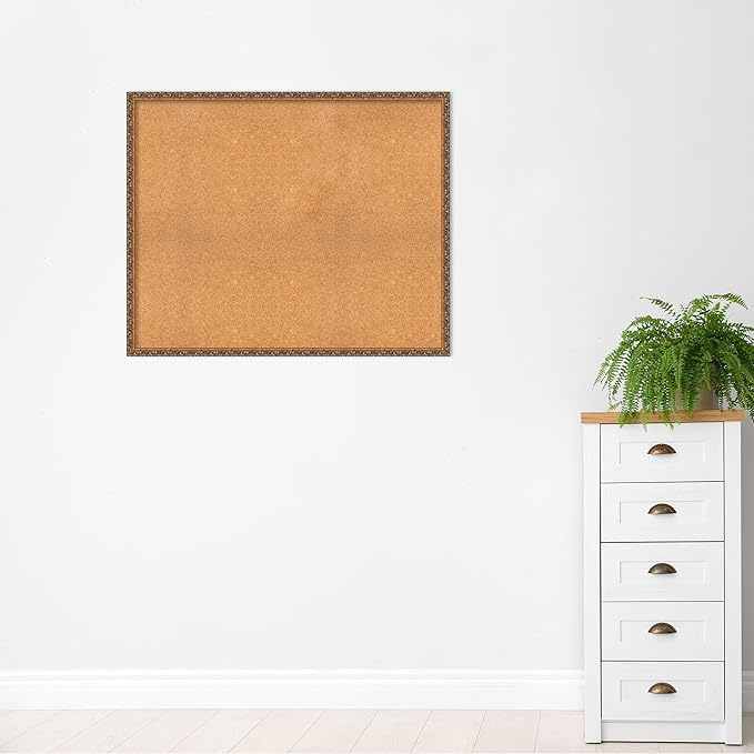 Amanti Art Natural Cork Board for Wall, 36x44 Vision Board with Bronze Frame, Oversize Corkboard Office Decor for Home Organization, Traditional Corkboard Pinboard to Display Items for Home