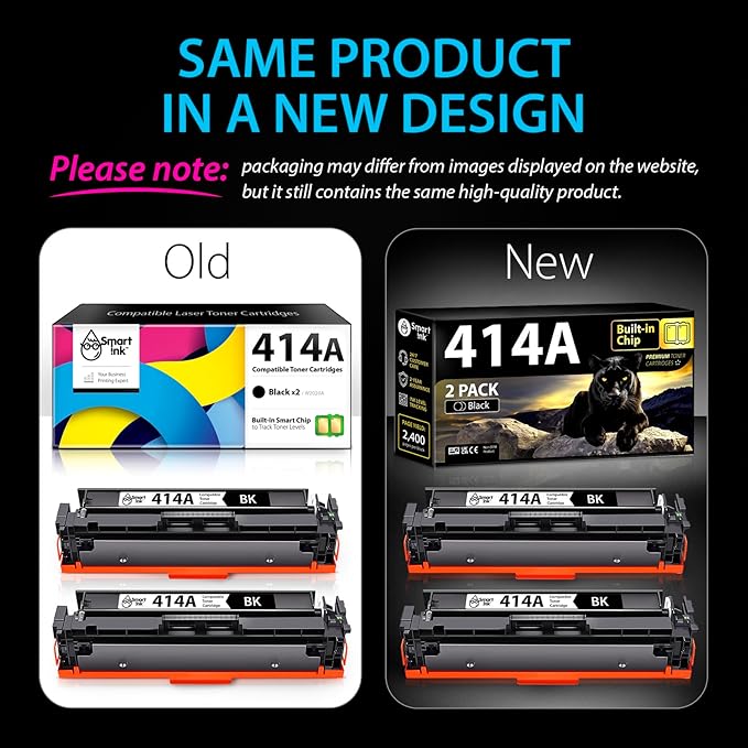 Smart Ink Compatible 414A Toner Cartridge Replacement for HP 414 A with Built-in Chip (2 Black Pack) to use with Color Laserjet Pro MFP M479fdw M479fdn M479fdw M454dw M454dn