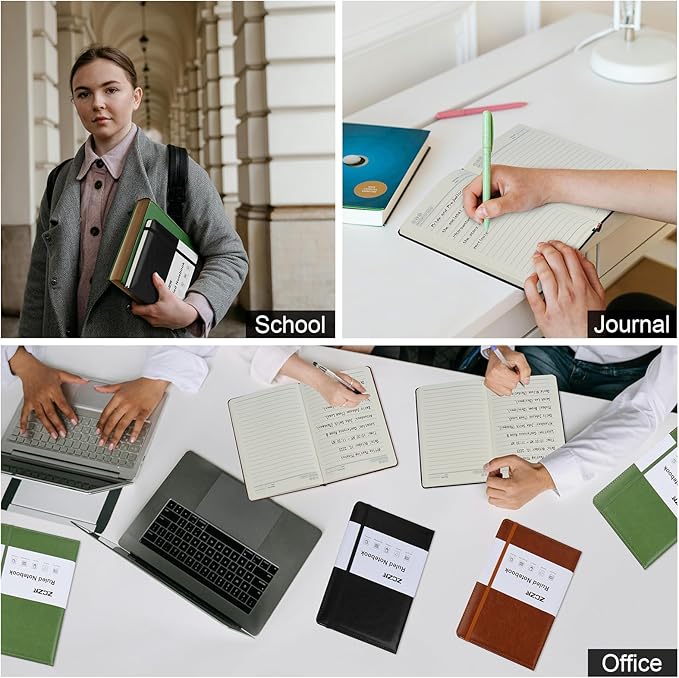ZCZN 6 Pack Lined Journal Notebooks, 192 Pages A5 Hardcover Leather Journals for Work,Writing,School & Travel, College Ruled Journaling Notebooks for Notes Taking,Diary Journal (Black+Brown+Green)*2