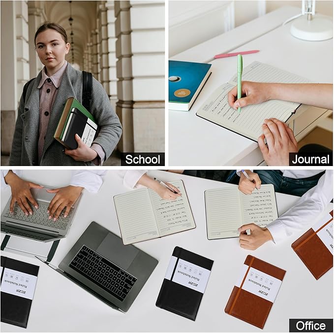 ZCZN 6 Pack Lined Journal Notebooks, 192 Pages A5 Hardcover Leather Journals for Work,Writing,School & Travel, College Ruled Journaling Notebooks for Notes Taking,Diary Notepad (Black*3+Brown*3)