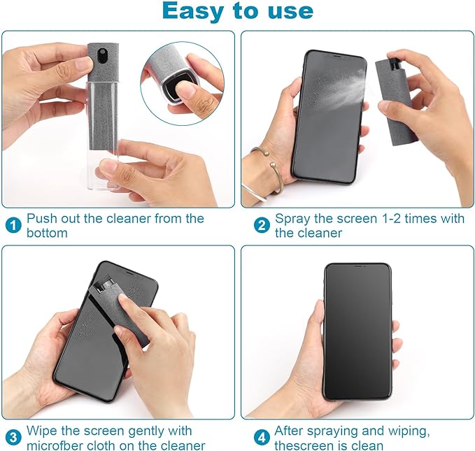 6 Pack Screen Cleaner 3-in-1 Touchscreen Mist Cleaner Spray and Microfiber Cloth Built-in Cleaning Solution Portable Reusable Fingerprint-Proof Spray Bottle for Phone Laptop iPad TV Monitor Car Screen