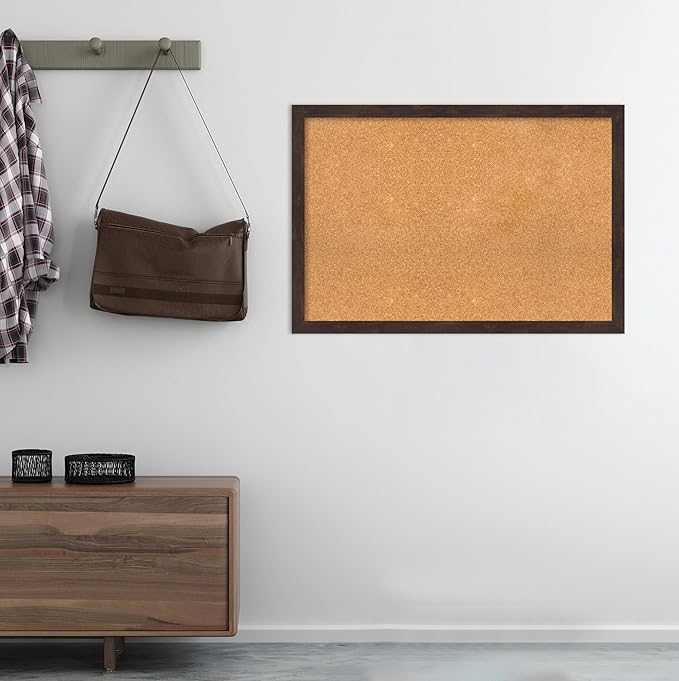 Amanti Art Natural Cork Board for Wall, 27x39 Vision Board with Brown Wood Frame, Large Corkboard Office Decor for Home Organization, Rustic Farmhouse Corkboard Pinboard to display items for home