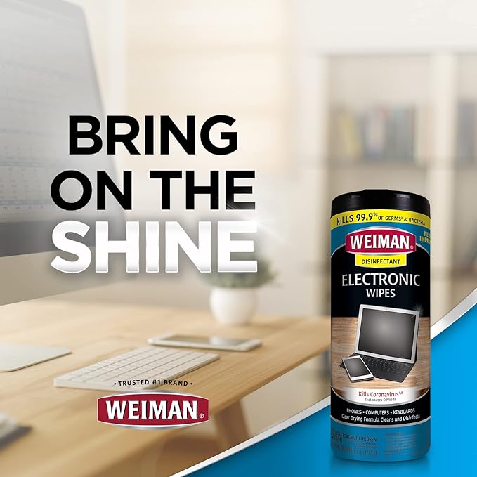 Weiman Electronics & Screen Disinfecting Wipes - Safely Clean and Disinfect Your Phone, Laptop, Keyboard, Tablets, Lens, Wipe, Glasses Cleaner, 30 Count, 2 Pack with MicroFiber Towel