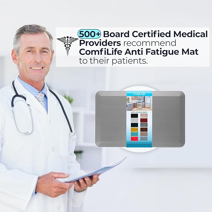 ComfiLife Anti Fatigue Floor Mat – 3/4 Inch Thick Kitchen Mats for Floor, Standing Desk Mat, Kitchen Rug – Comfort at Home, Office – Durable – Stain Resistant – Non-Slip Bottom (20" x 32", Gray)