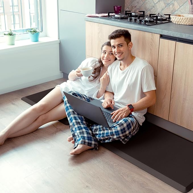 KitchenClouds 2PCS Kitchen Rugs Cushioned Anti-Fatigue Non-Slip Waterproof Kitchen Mat Comfort Foam Standing Mat for Floor Office Sink Laundry (Chocolate)