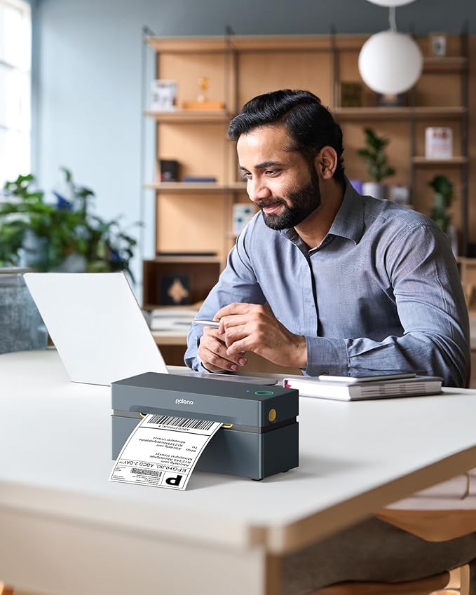 POLONO Bluetooth Thermal Shipping Label Printer, Wireless 4x6 Shipping Label Printer for Small Business, Support iOS, Android, Windows and Mac, Compatible with Amazon, Ebay, Shopify, Etsy, USPS (Grey)
