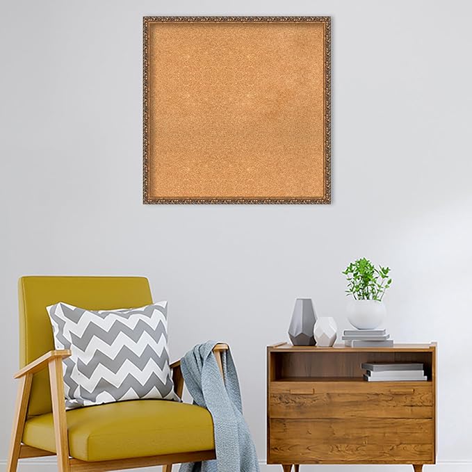 Amanti Art Natural Cork Board for Wall, 30x30 Vision Board with Bronze Frame, Large Corkboard Office Decor for Home Organization, Traditional Corkboard Pinboard to Display Items for Home Organization