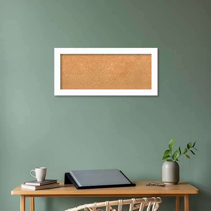 Amanti Art Natural Cork Board for Wall, 15x33 Vision Board with White Frame, Medium Corkboard Office Decor for Home Organization, Casual Corkboard Pinboard to Display Items for Home Organization in